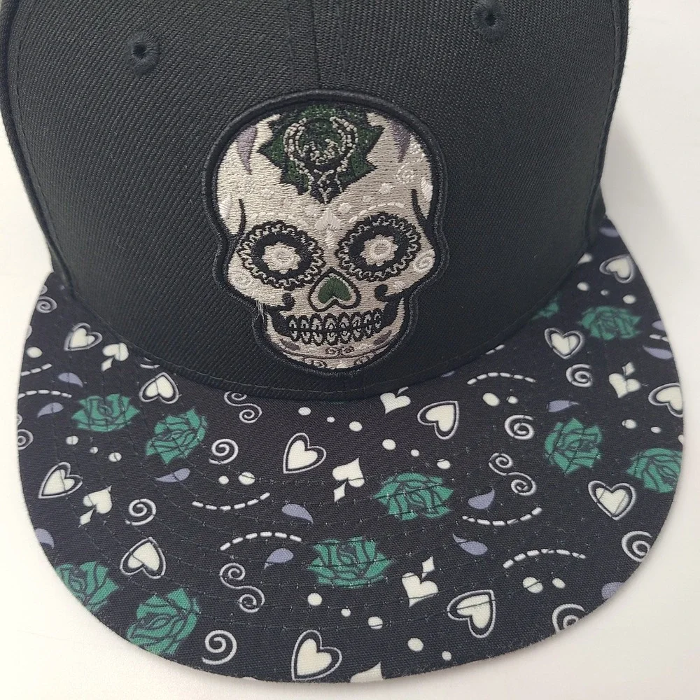 Milwaukee Bucks Hat Snapback New Era 9Fifty Black Sugar Skull Day of the Dead